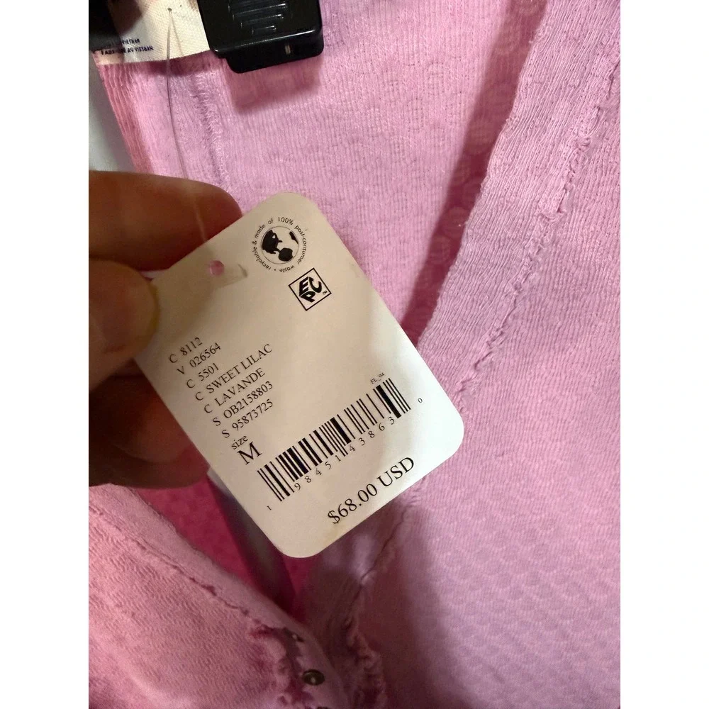 Free People We The Free Sweet Lilac Cardigan‎ Lavande Pink Waffle Knit Top M NEW